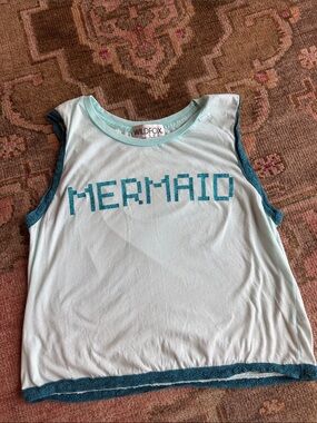 Wildfox Kids Light Aqua 'MERMAID' Graphic Tank with Teal Trim